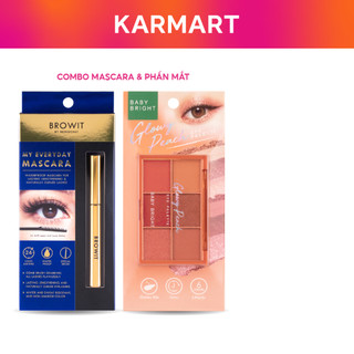 Set Trang Điểm Mắt Mascara Nongchat BROWIT Và Bảng Phấn Mắt BABY BRIGHT Glowy Peach 6 Colors