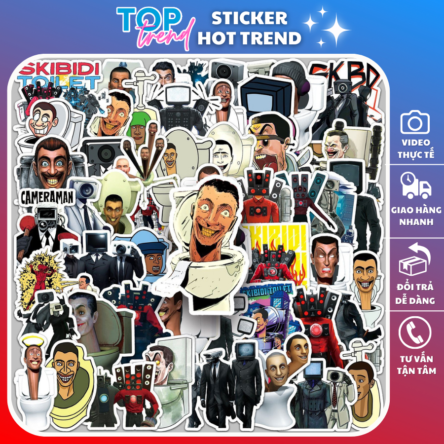 Bộ 50 Sticker Skibidi Toilet Cameraman TV Man Titan Speakerman, hình dán trang trí hoạt hình dễ thương - TOP TREND