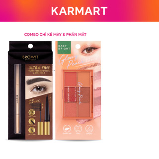 Bộ Trang Điểm Mắt Với Mascara Và Chì Kẻ Mày 2in1 Kết hợp Bảng Phấn Mắt Baby Bright Glowy Peach