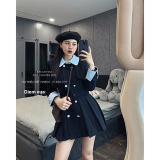 Đầm xếp ly màu xanh than siêu đẹp  Hàng 2 lớp ép mùng dày đẹp