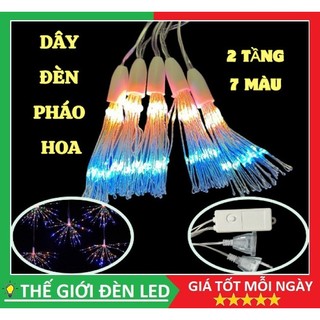 Bộ 5 dây đèn led pháo hoa 2 tầng dài 2 mét trang trí nhà cửa lễ tết ánh sáng vàng, đủ màu
