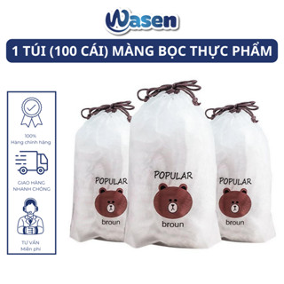 Túi 100 màng bọc thực phẩm PE túi gấu có chun bọc đồ ăn co giãn Wasen
