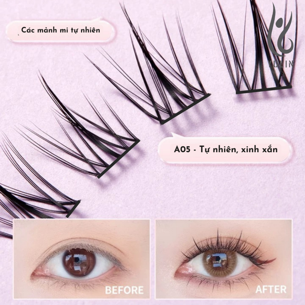 Mi giả tách sợi siêu mảnh và tự nhiên YULIN mã A05, mi tách sợi tặng kèm keo và kẹp lấy