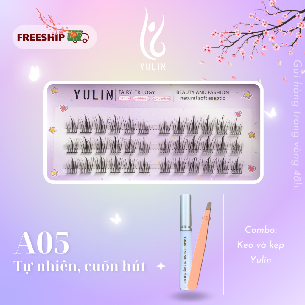 Mi giả tách sợi siêu mảnh và tự nhiên YULIN mã A05, mi tách sợi tặng kèm keo và kẹp lấy