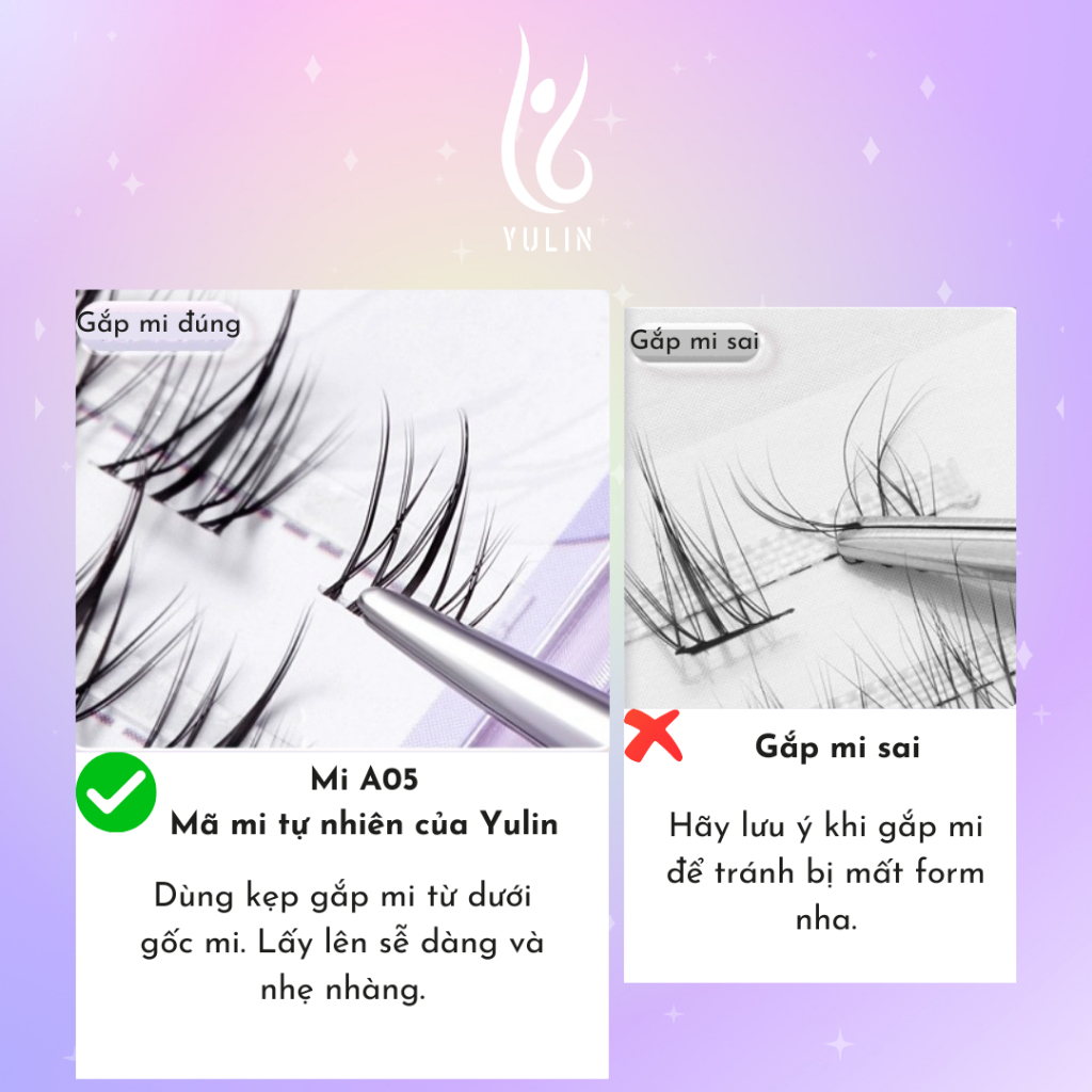 Mi giả tách sợi siêu mảnh và tự nhiên YULIN mã A05, mi tách sợi tặng kèm keo và kẹp lấy