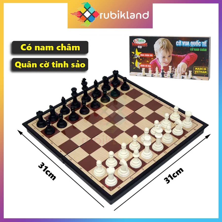 [Sato] Bộ Cờ Vua Nâu Gỗ Size Lớn Nam Châm Sato041 Đồ Chơi Trí Tuệ Boardgame Cờ Quốc Tế Gấp Gọn