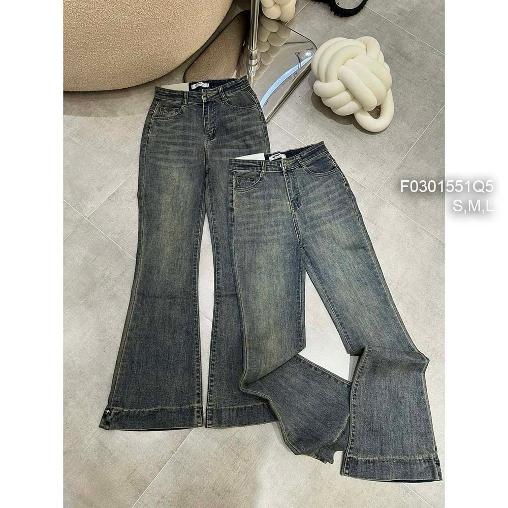 Quần jean dáng dài ống loe lưng cao 2 nút gài khoen CD tôn dáng!