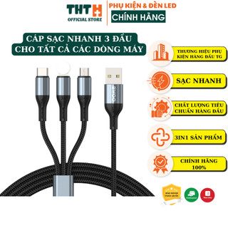 Cáp sạc nhanh 3 đầu bwoo x274 | sạc cùng lúc 3 thiết bị | sạc nhanh 3a bh 12 tháng
