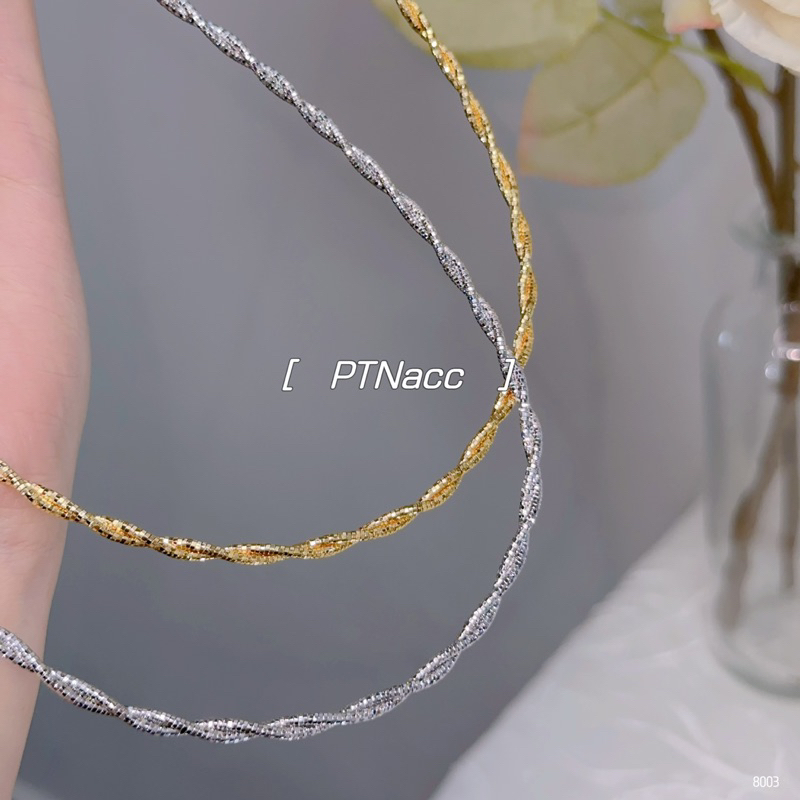 Kiềng cổ dẻo xoắn đôi hợp kim xi mạ, chạm máy 4D sáng đẹp . PTNACC