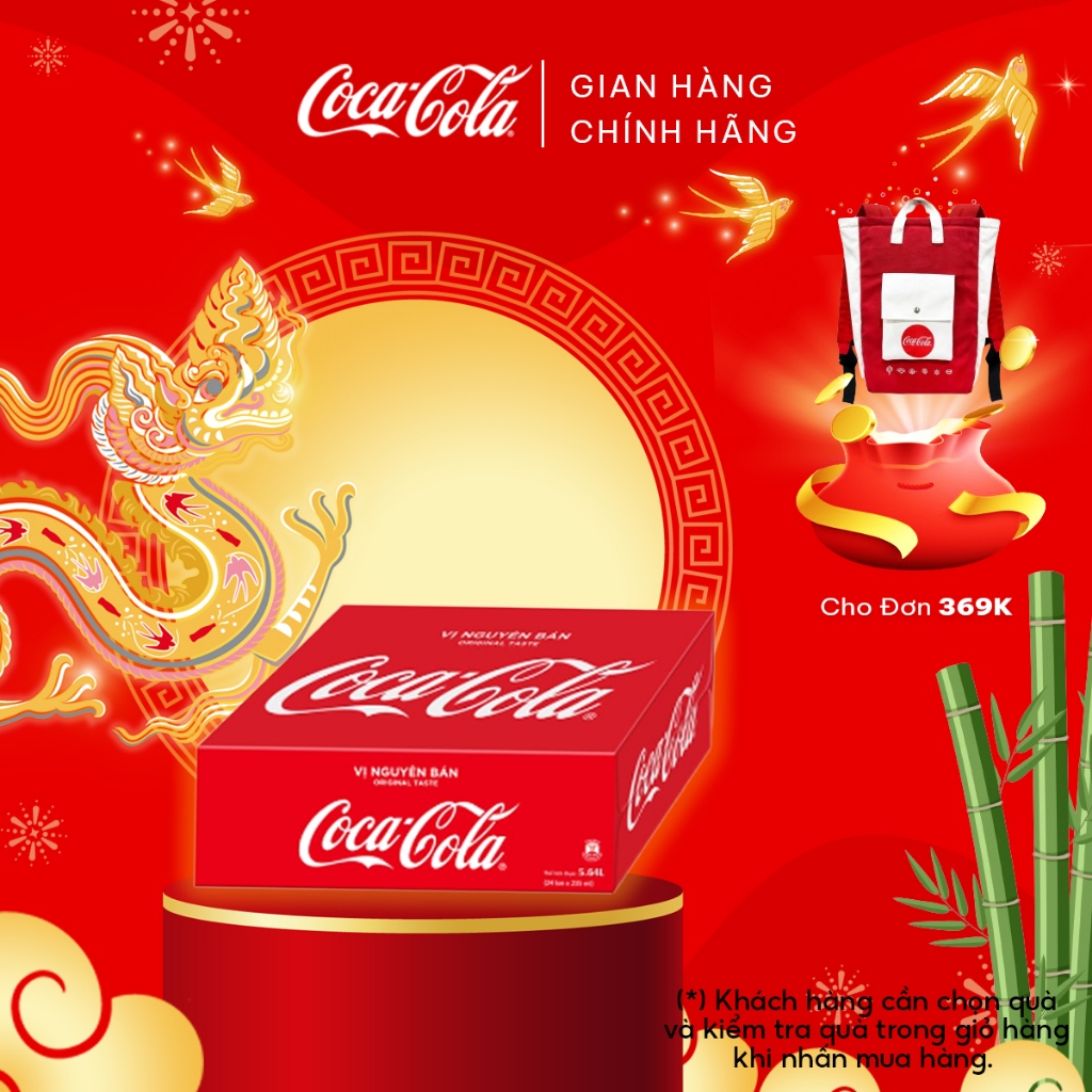 Thùng 24 Lon Mi-nhon Nước Giải Khát Coca-Cola vị Nguyên Bản Original Lon 235ml