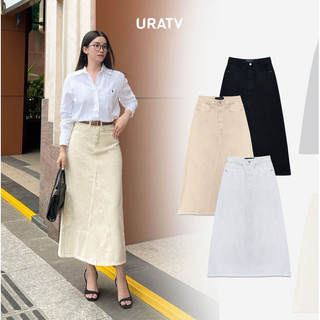 Chân váy jeans nữ dáng dài lưng cao đắp tà xẻ sau G305