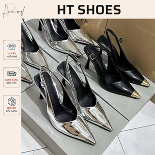 Giày sandal cao gót C mũi nhọn hở gót đế cao 7cm hack dáng cho phái nữ ba màu mới fullbox 8145