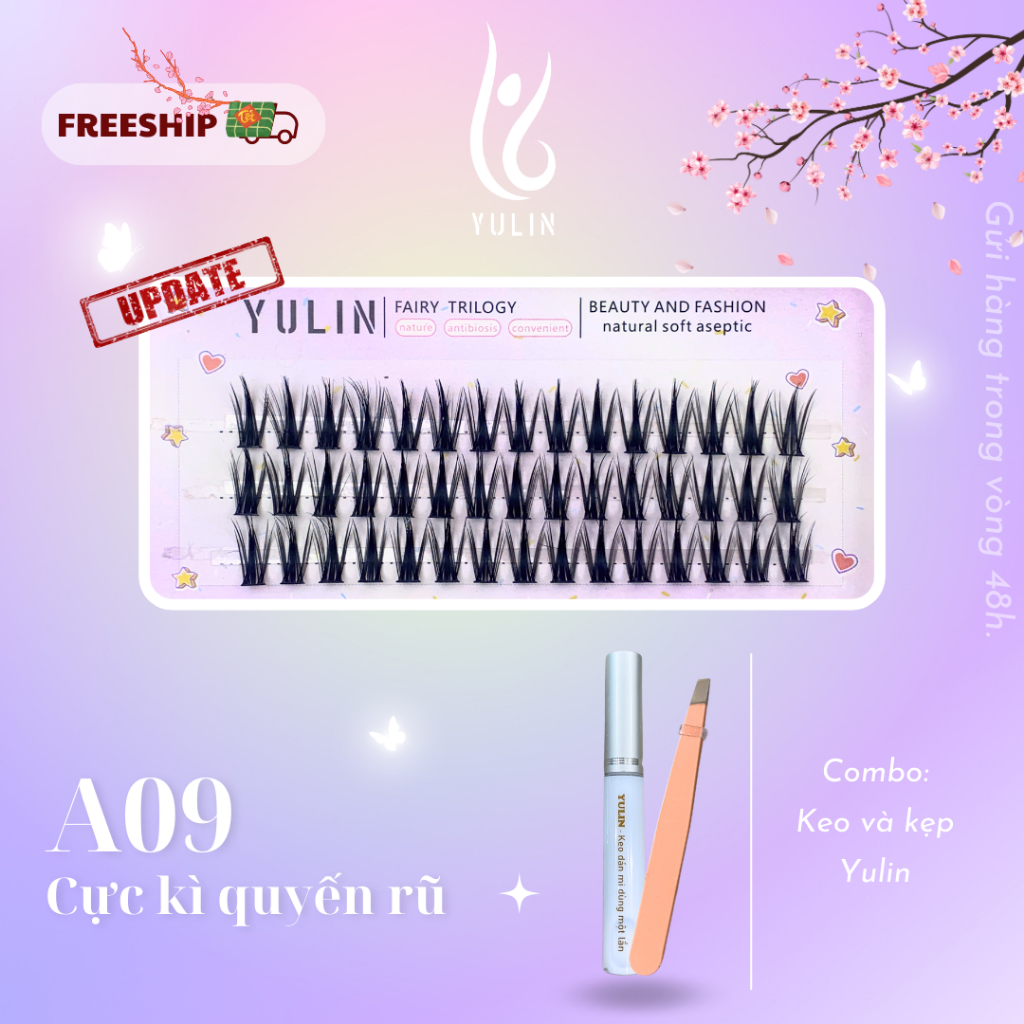 Mi giả tách sợi siêu mảnh và tự nhiên YULIN mã A09, mi tách sợi tặng kèm keo và kẹp lấy