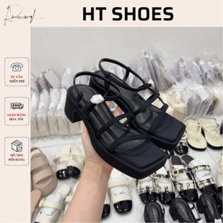 Giày sandal quai mảnh C.ka gót vuông cao 5cm mũi vuông hở mẫu mới mùa hè 2023 FULLBOX phong cách công sở #7828