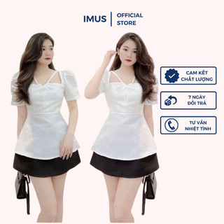 Hana top - áo peplum cổ v tay phồng, áo peplum tiểu thư thời trang công sở - imus thiết kế nữ