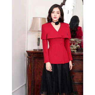 Áo Vest Nữ Thiết Kế MAY O37 Màu Đỏ - Áo Vest Phủ Vai Sang Trọng Chuẩn MAY