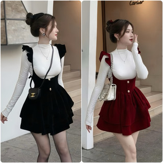 Sét Yếm Nhung Gồm Áo Tăm Cổ Cao + Yếm Nhung 2 Tầng