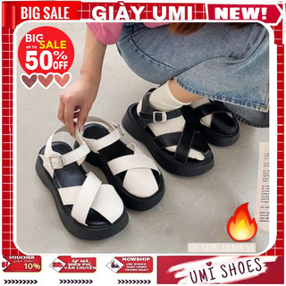  GIÀY SANDAL NỮ MŨI NỬA Đế Cao 4cm Hàn Màu Đen/Trắng Xang đan Quai Ngang thời trang mới hot có quai hậu đi học