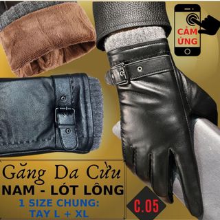 Găng Tay Da Cừu Nam Cảm Ứng ĐT Mỏng Nhẹ Lót Lông Cao Cấp Đi Mưa Thoải Mái, Dễ Lái Xe - Không Bong Nổ - BH 5 Năm - C.05