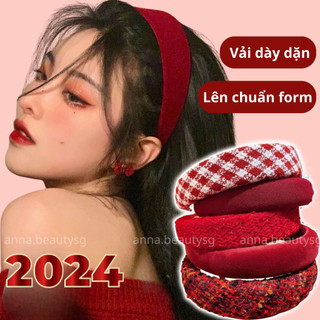 Băng đô đỏ cài tóc Tết thời trang cao cấp, bờm Tết băng đô áo dài cho người lớn và trẻ em