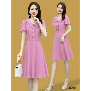 Váy đầm xòe dự tiệc cô ve nhún bèo phối nút thanh lịch sang trọng mẫu mới có bigsize phong cách Hàn Quốc chất đẹp