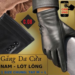  Găng Tay Da Cừu Nam Cảm Ứng ĐT Mỏng Nhẹ Lót Lông Cao Cấp Đi Mưa Thoải Mái Dễ Lái Xe - Không Bong Nổ - BH 5 Năm - C.08 