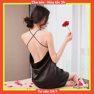 Đầm ngủ phi lụa hai dây chéo lưng gợi cảm BT024