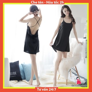 Đầm ngủ phi lụa hai dây chéo lưng gợi cảm BT024