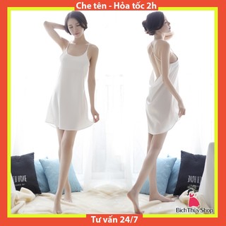 Đầm ngủ phi lụa hai dây chéo lưng gợi cảm BT024
