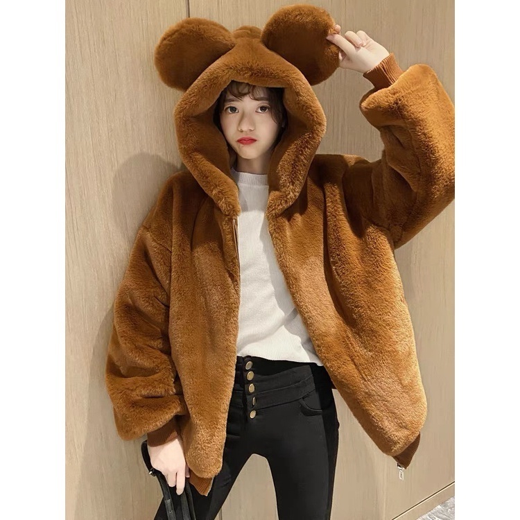 Áo khoác lông TAI GẤU có mũ trùm đầu siêu cute-áo lông tai gấu trẻ trung năng động