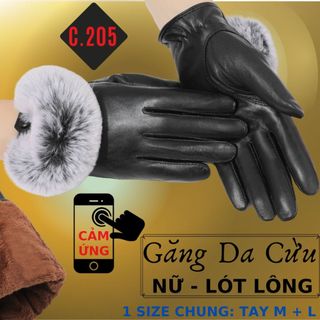 Găng Tay Da Cừu Nữ Cảm Ứng ĐT Mỏng Nhẹ Lót Lông Cao Cấp Đi Mưa Thoải Mái, Dễ Lái Xe - Không Bong Nổ - BH 5 Năm - C.205