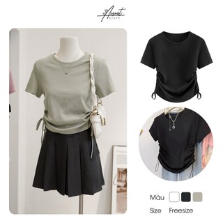 [Augustcloth] Áo thun tay ngắn cổ tròn rút dây 2 bên