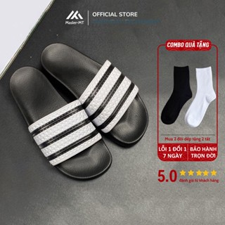Dép quai ngang nam nữ Unisex Slipper M Masler-MT 3 sọc đen trắng đế chống trơn và quai êm chân TD2