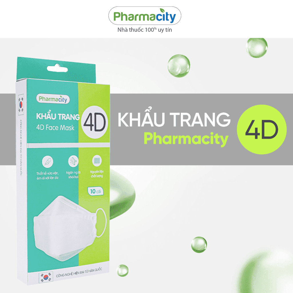 Khẩu trang 4D Pharmacity Trắng Hộp 10 cái