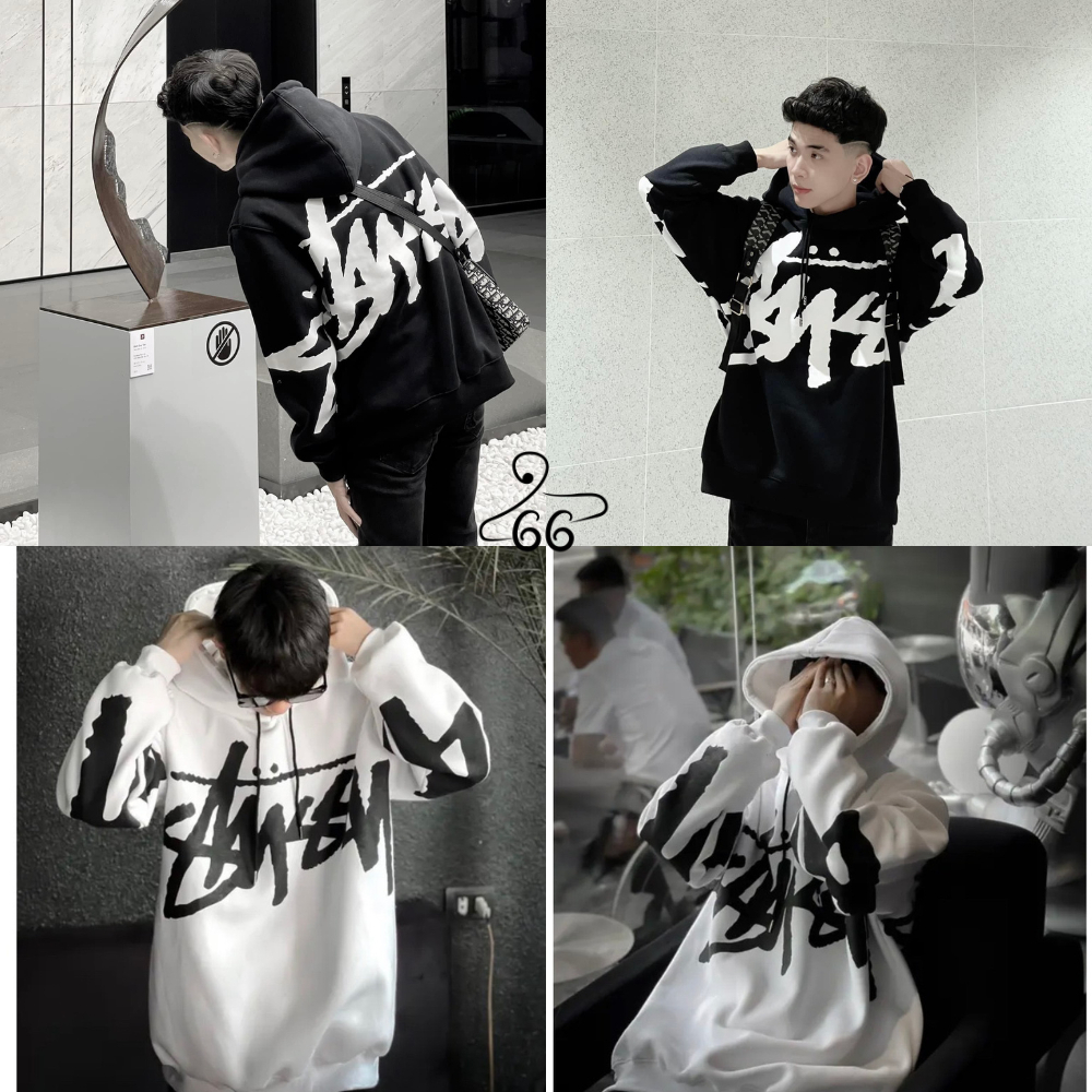 Áo khoác hoodie STUSSY có mũ trùm đầu nam nữ họa tiết chữ kí-áo hoodie stussy hot hit