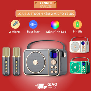 Loa Karaoke Bluetooth Mini YS-302 SU-YOSD Kèm 2 Mic Không Dây, Âm Thanh Siêu Hay, Bass Cực Đã tai - Mic Đổi Tone Giọng