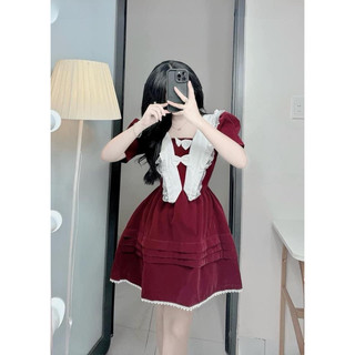đầm nhung đỏ cổ peter đính nơ