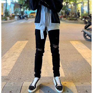 Quần Bò Purple Đen Trơn Rách Gối Chất Chơi 5782