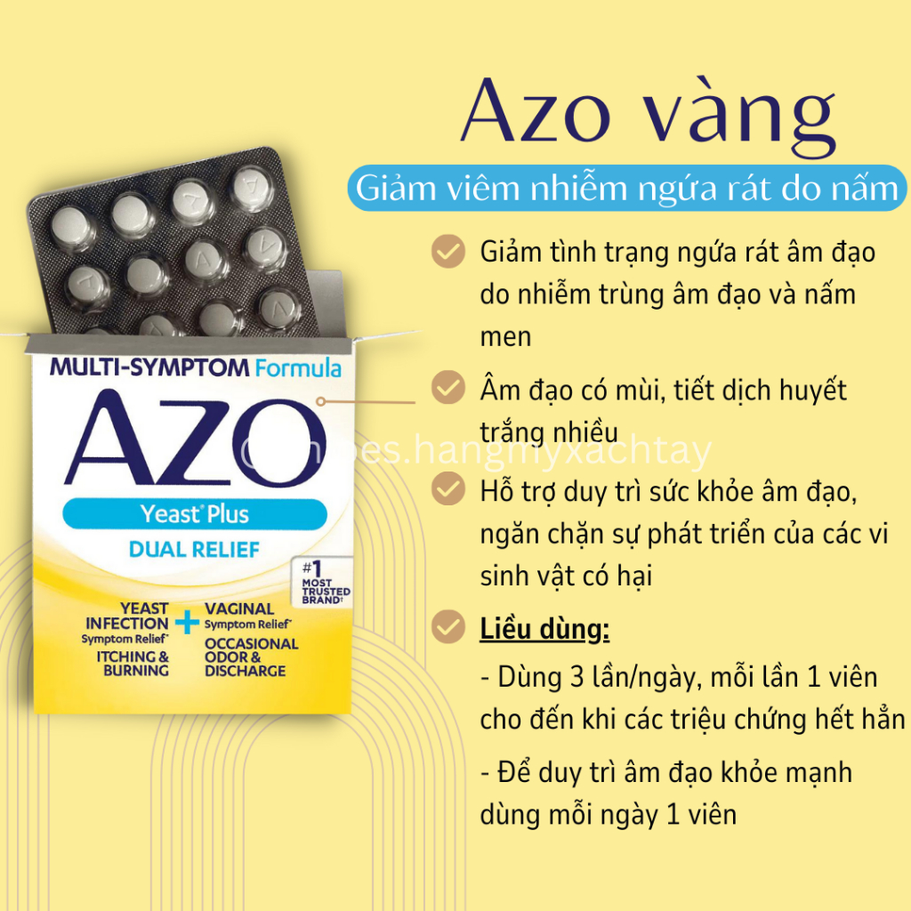 [Có che tên] Viên uống AZO đỏ Cranberry vàng Yeast Plus hỗ trợ sức khỏe đường tiết niệu nhập mỹ Date 2025-2026