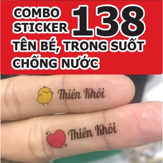 Sticker tên bé trong suốt, chống nước, đa dạng mẫu, dễ thương hoạt hình cho bé dán vật dụng mẹ và bé