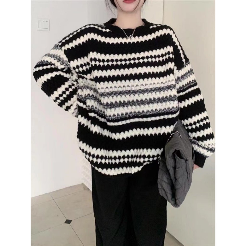 Áo Len Sweater Kẻ Thổ Cẩm Japan, Dáng Basic Trendy, Hàng Shop
