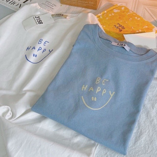 Áo thun 3158 chất cotton khô thoáng mát, form basic hàn tay lỡ BE HAPPY