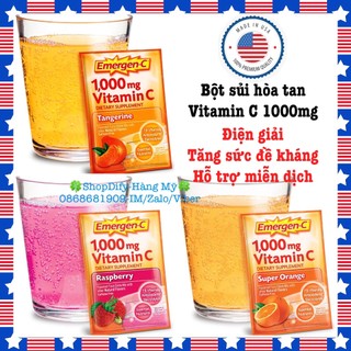Bột sủi hòa tan Vitamin C 1000mg Mỹ EmergenC Daily Immune Support Tăng Sức Đề Kháng, Cam, Quýt, Phúc bồn tử, Hộp 30 gói