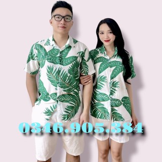 Áo Đi Biển Bigsize Nam Nữ Vải Thoáng Mát, Áo Sơ Mi ĐI Biển Nam Nữ, Áo Sơ Mi Hawaii Họa Tiết Hoa Lá - Lá Chuối