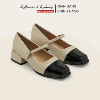 Giày cao gót 3p nữ Jisoo Mary Jane dáng búp bê đế vuông mũi vuông phối mũi thời trang bAimée & bAmor - MS3058-2