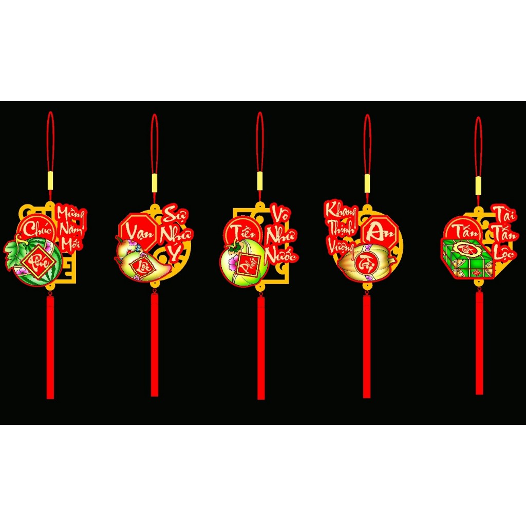 Set 5 Tag Treo Chữ Việt TAG50, Hình Treo Tết Tag Treo Cây Trang Trí Tết