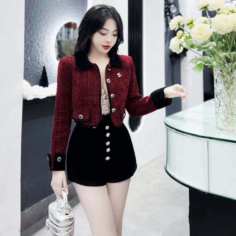 Áo dạ nút vàng thiết kế dáng croptop chuẩn loại 1 QC hàng đẹp