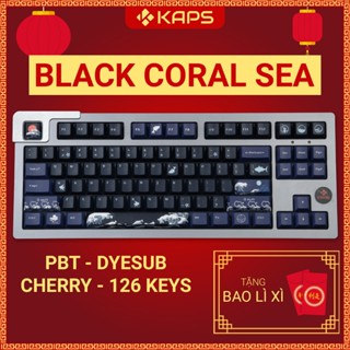 Keycap Coral Sea Black nhựa PBT profile Cherry in dyesub 126 nút cho bàn phím cơ layout 108/104/98/87/84/75/68/64/61