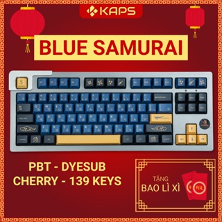 Keycap Blue Samurai PBT profile Cherry in dyesub 129/139 nút cho bàn phím cơ layout 108/104/98/87/84/75/68/64/61