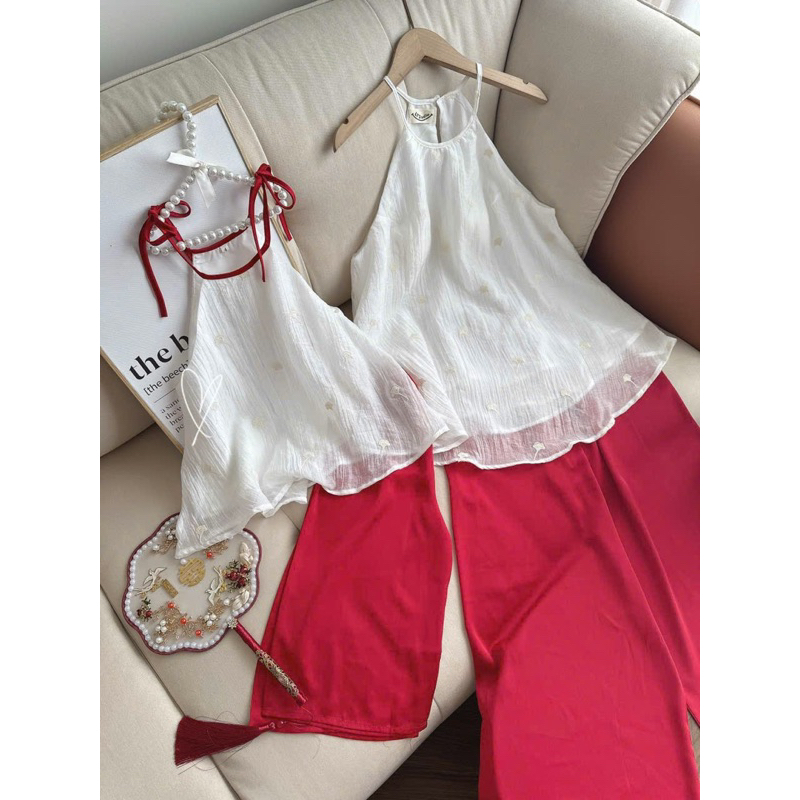 SET ÁO TRẮNG YẾM + QUẦN SUÔNG ĐỎ 🍂